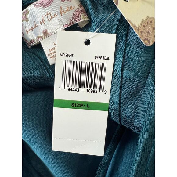 Band of the Free Camille Deep Teal Crossover Crop Top Boho Wrap Front Large - Picture 4 of 5